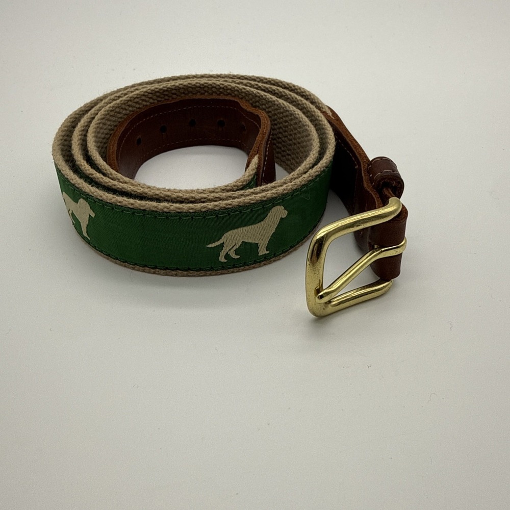 Preston Leather Products Canvas Belt Green Retriever Dog Labrador Size 42 USA